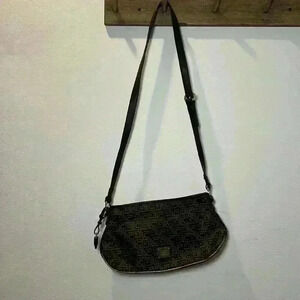 Liz Claiborne Monogram Crossbody Shoulder Bag
Dark Brown Gold Adjustable Straps